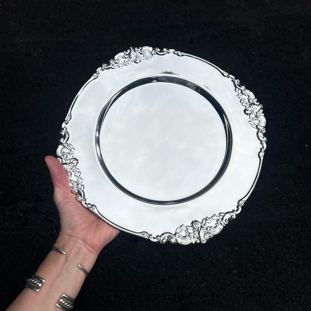 ❌ SOLD ❌ Set of 10 Godinger Silver Plated Ornate Decorative Charger Plates
